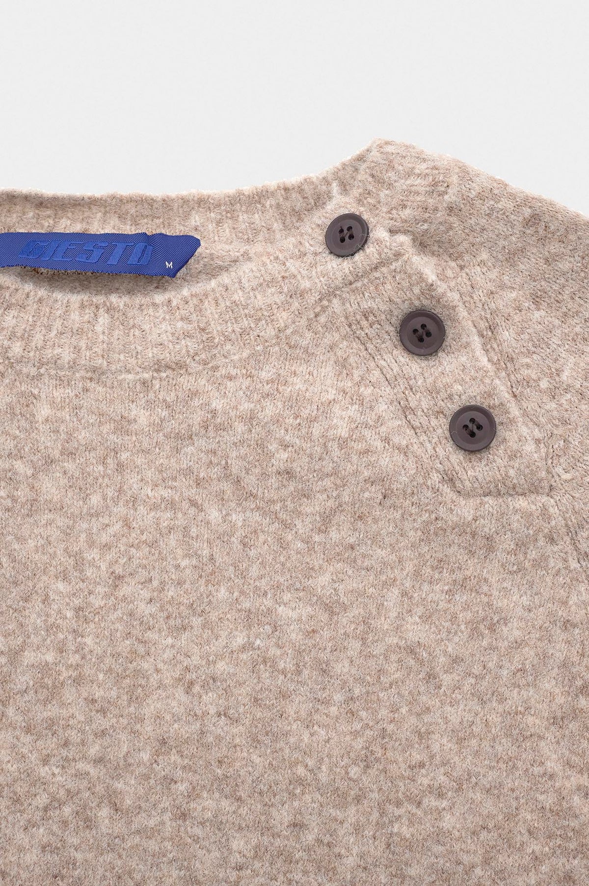 BUTTON DETAIL BEIGE KNIT SWEATER - 2