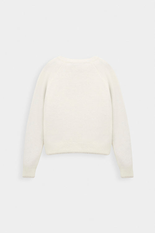 BUTTON DETAIL ECRU KNIT SWEATER - 4