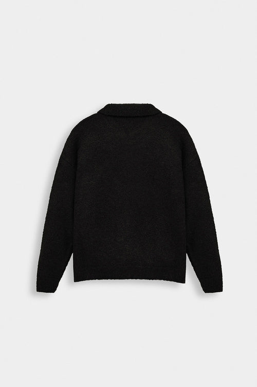 ZIP-UP EMBROIDERED BLACK KNIT CARDIGAN - 4