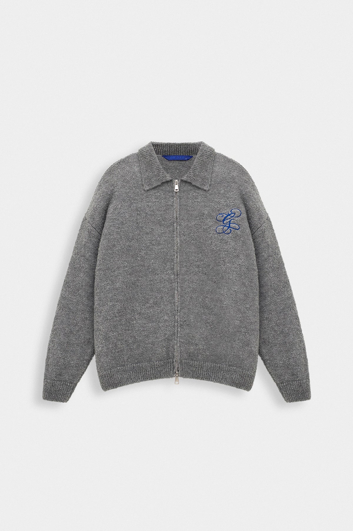 ZIP-UP EMBROIDERED ANTHRACITE KNIT CARDIGAN - 1