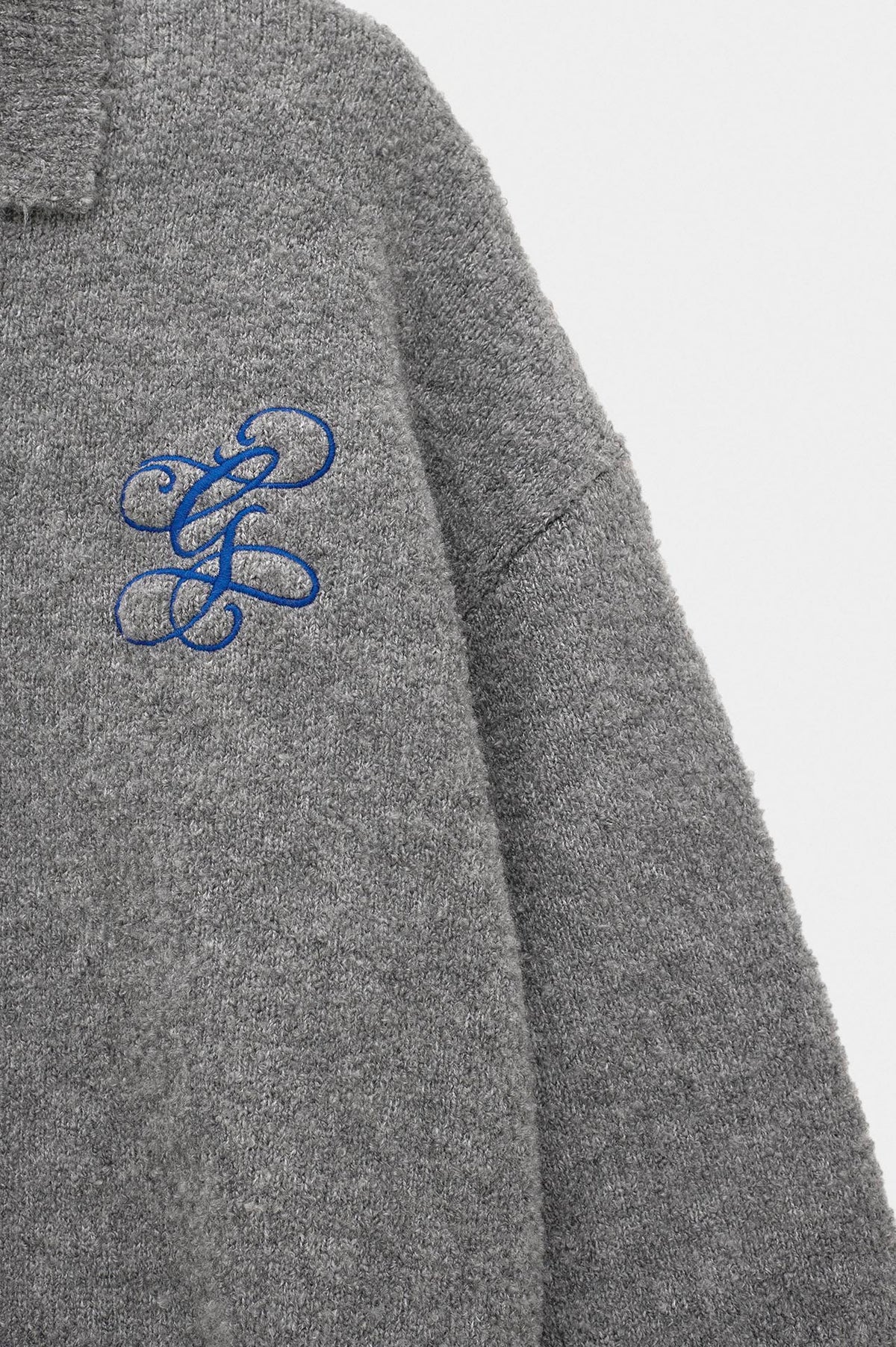 ZIP-UP EMBROIDERED ANTHRACITE KNIT CARDIGAN - 4