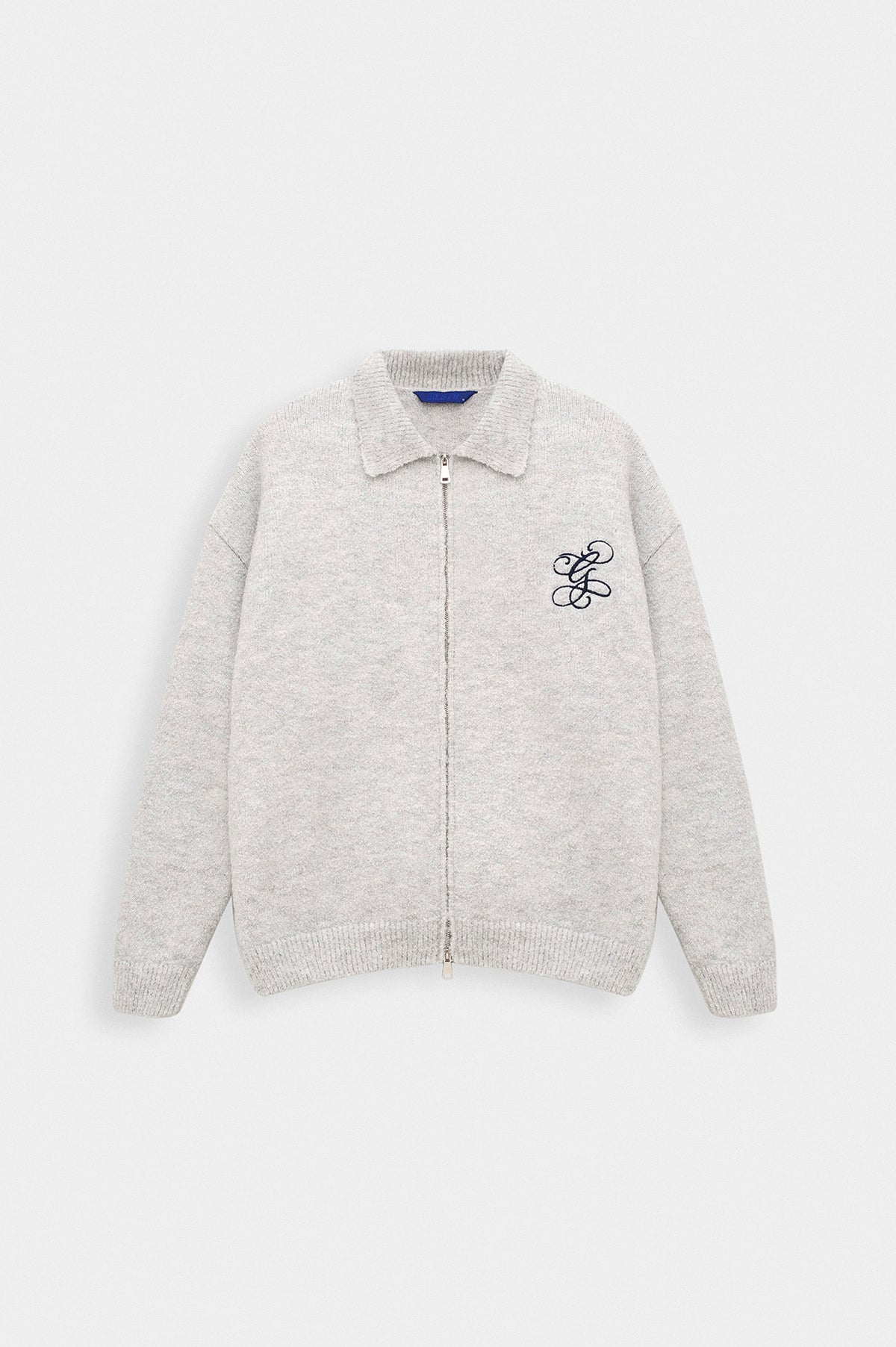 ZIP-UP EMBROIDERED GREY KNIT CARDIGAN - 1