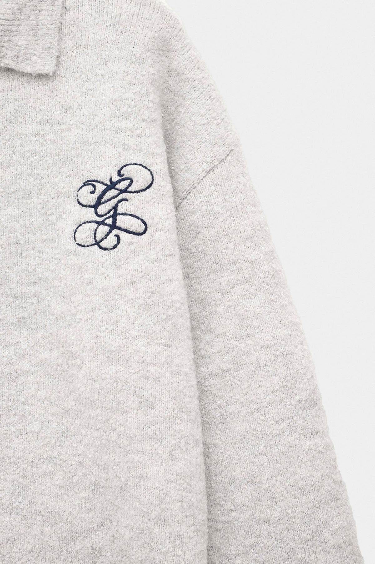 ZIP-UP EMBROIDERED GREY KNIT CARDIGAN - 2