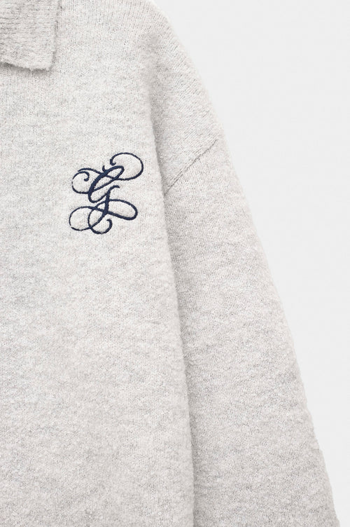 ZIP-UP EMBROIDERED GREY KNIT CARDIGAN - 2
