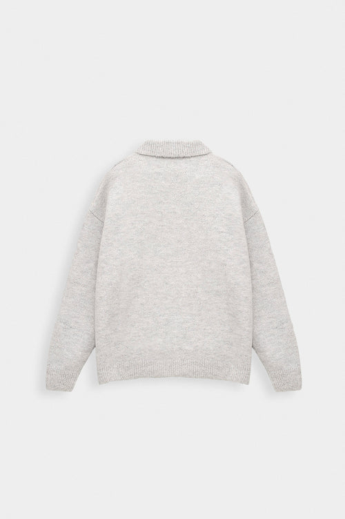 ZIP-UP EMBROIDERED GREY KNIT CARDIGAN - 4