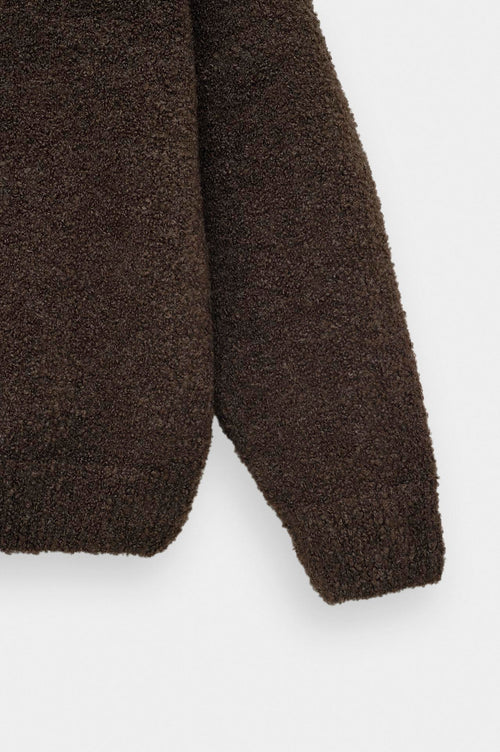 ZIP-UP EMBROIDERED BROWN KNIT CARDIGAN - 3
