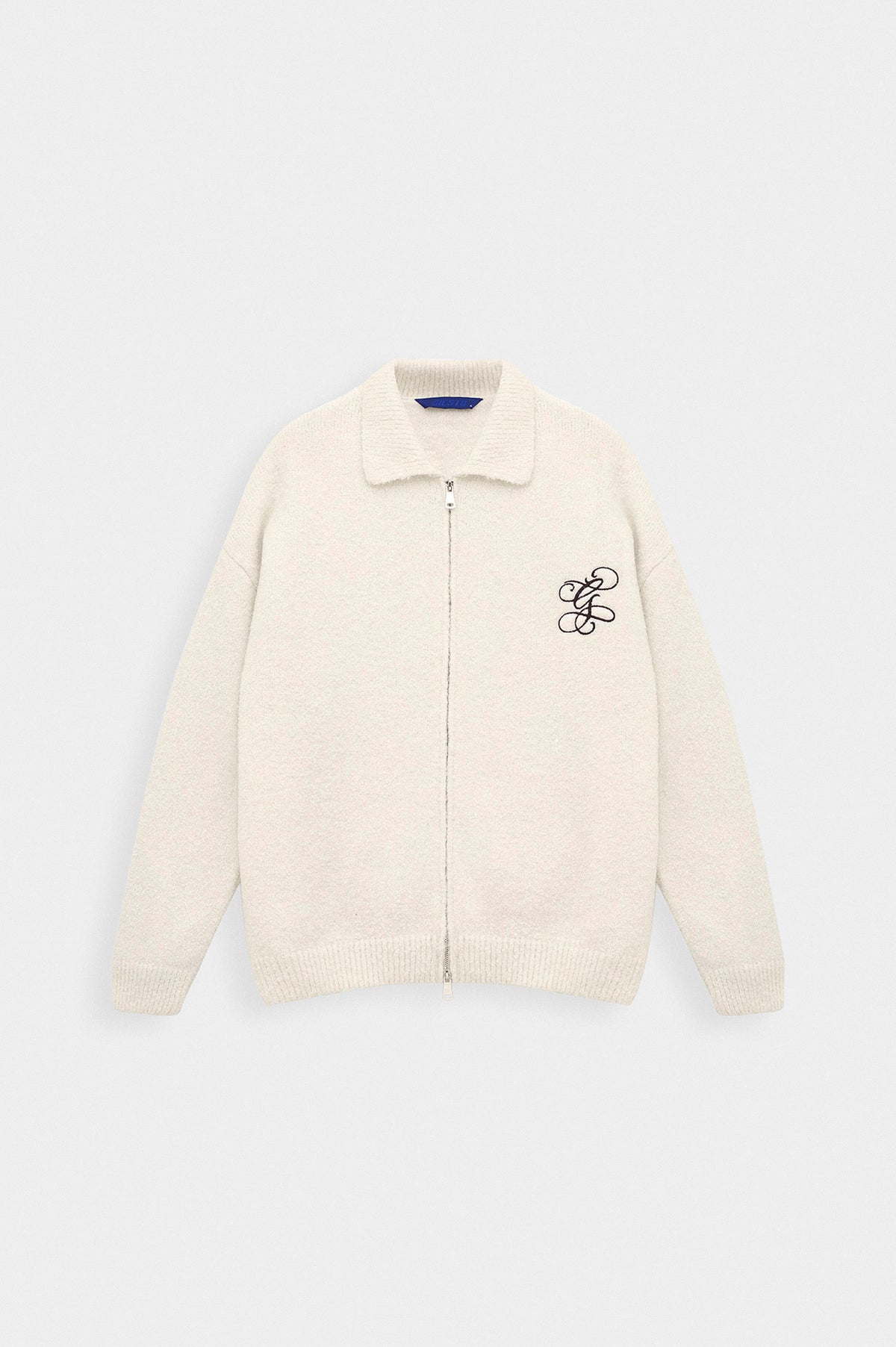 ZIP-UP EMBROIDERED ECRU KNIT CARDIGAN - 5