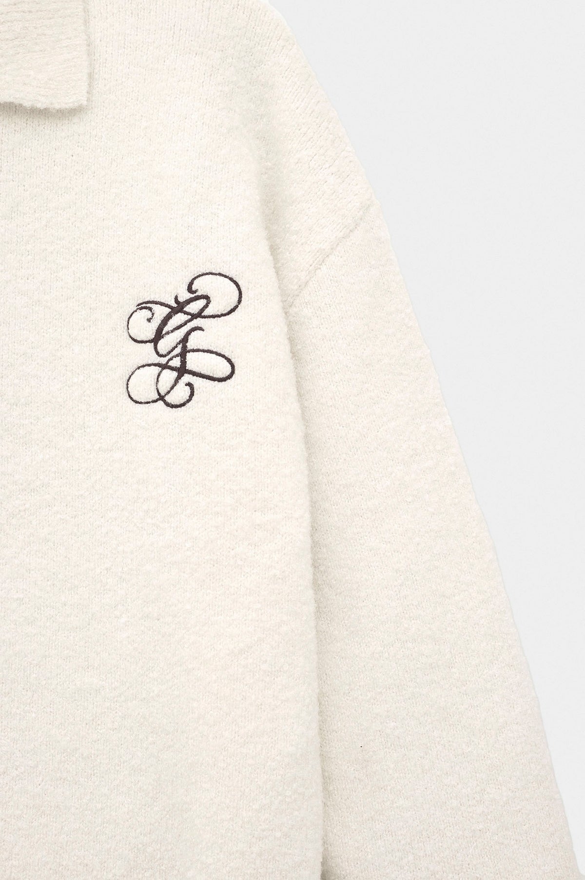 ZIP-UP EMBROIDERED ECRU KNIT CARDIGAN - 4