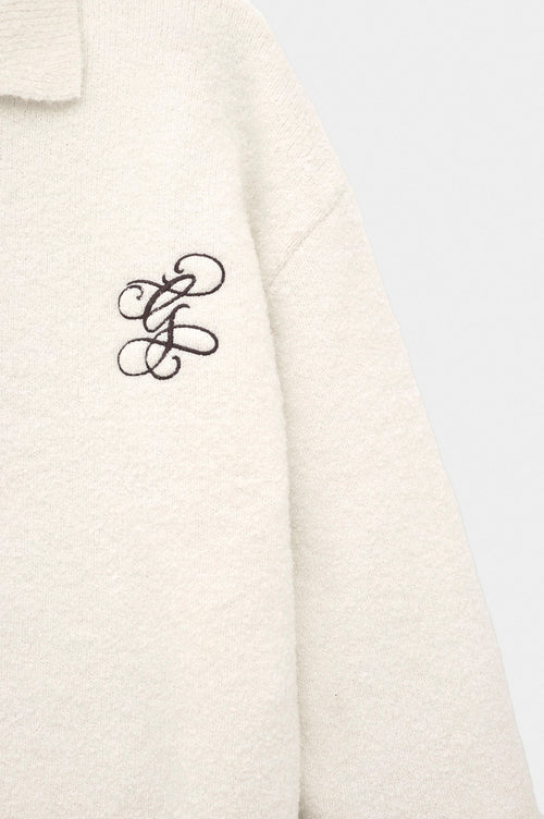 ZIP-UP EMBROIDERED ECRU KNIT CARDIGAN - 4