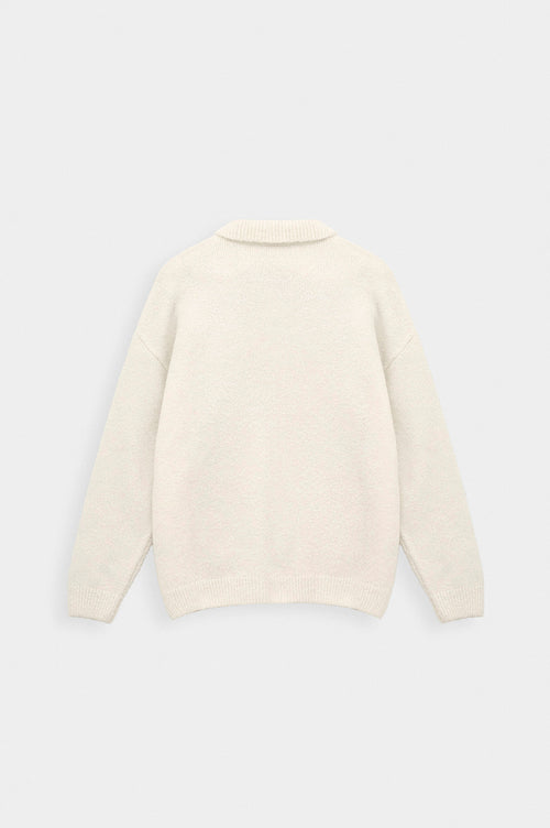 ZIP-UP EMBROIDERED ECRU KNIT CARDIGAN - 7