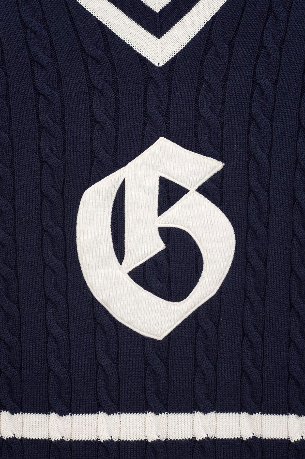 V NECK ARMA DETAIL NAVY KNIT SWEATER - 2