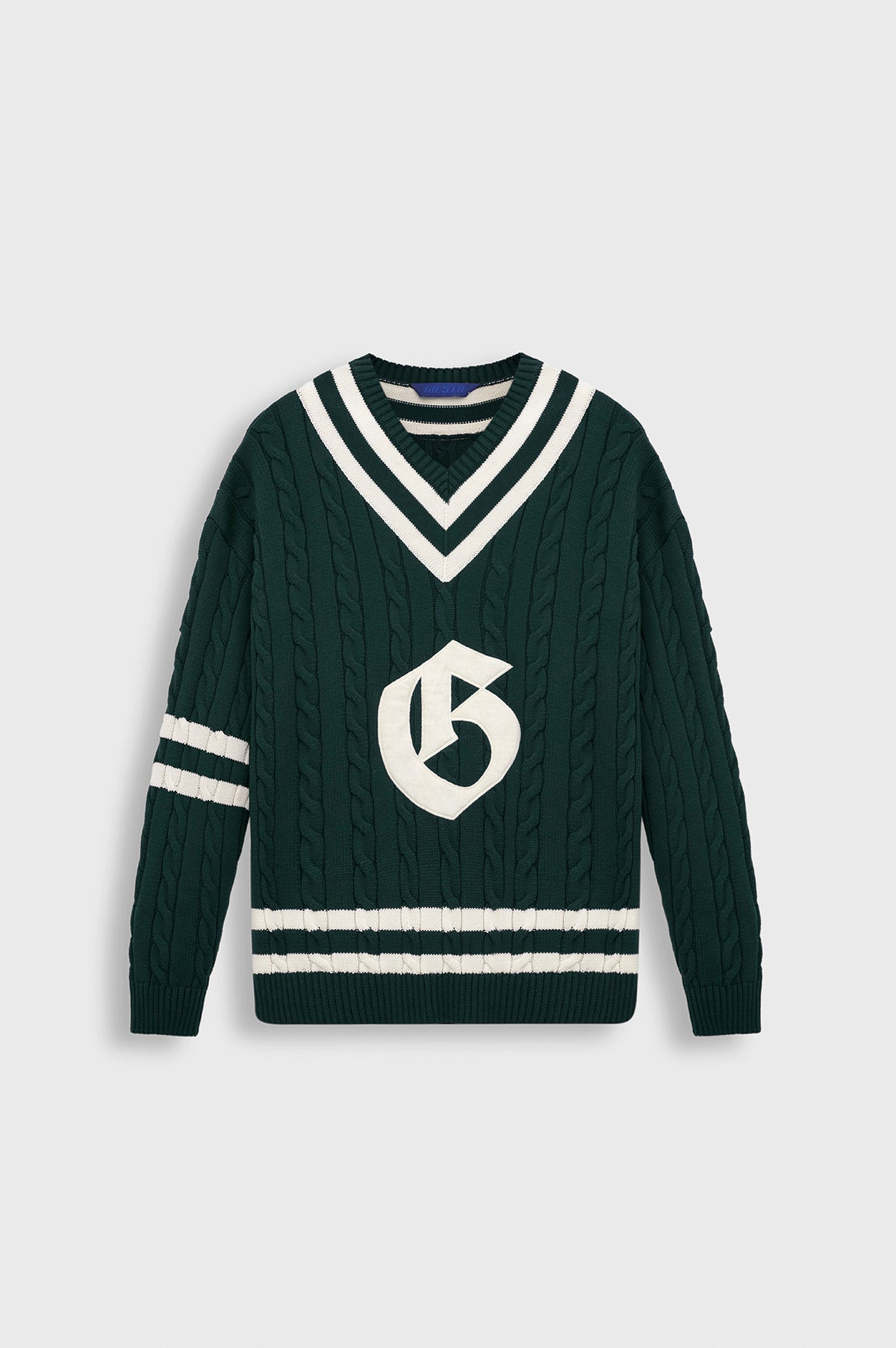 V NECK ARMA DETAIL GREEN KNIT SWEATER - 1