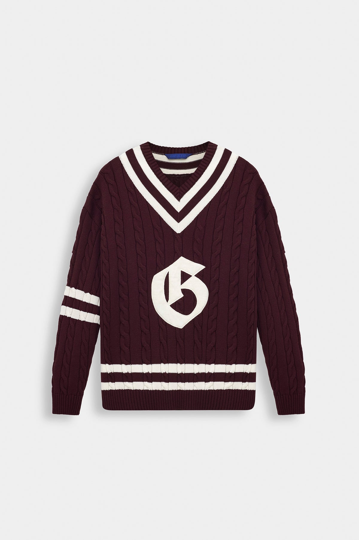V NECK ARMA DETAIL BURGUNDY KNIT SWEATER - 1