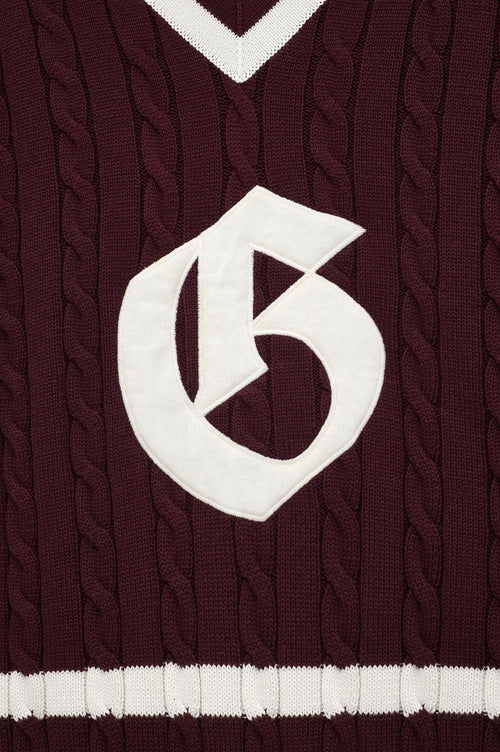V NECK ARMA DETAIL BURGUNDY KNIT SWEATER - 2
