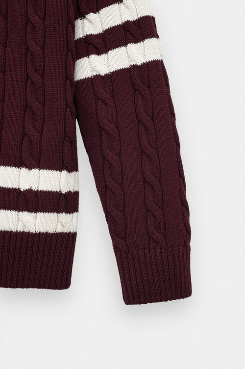 V NECK ARMA DETAIL BURGUNDY KNIT SWEATER - 3