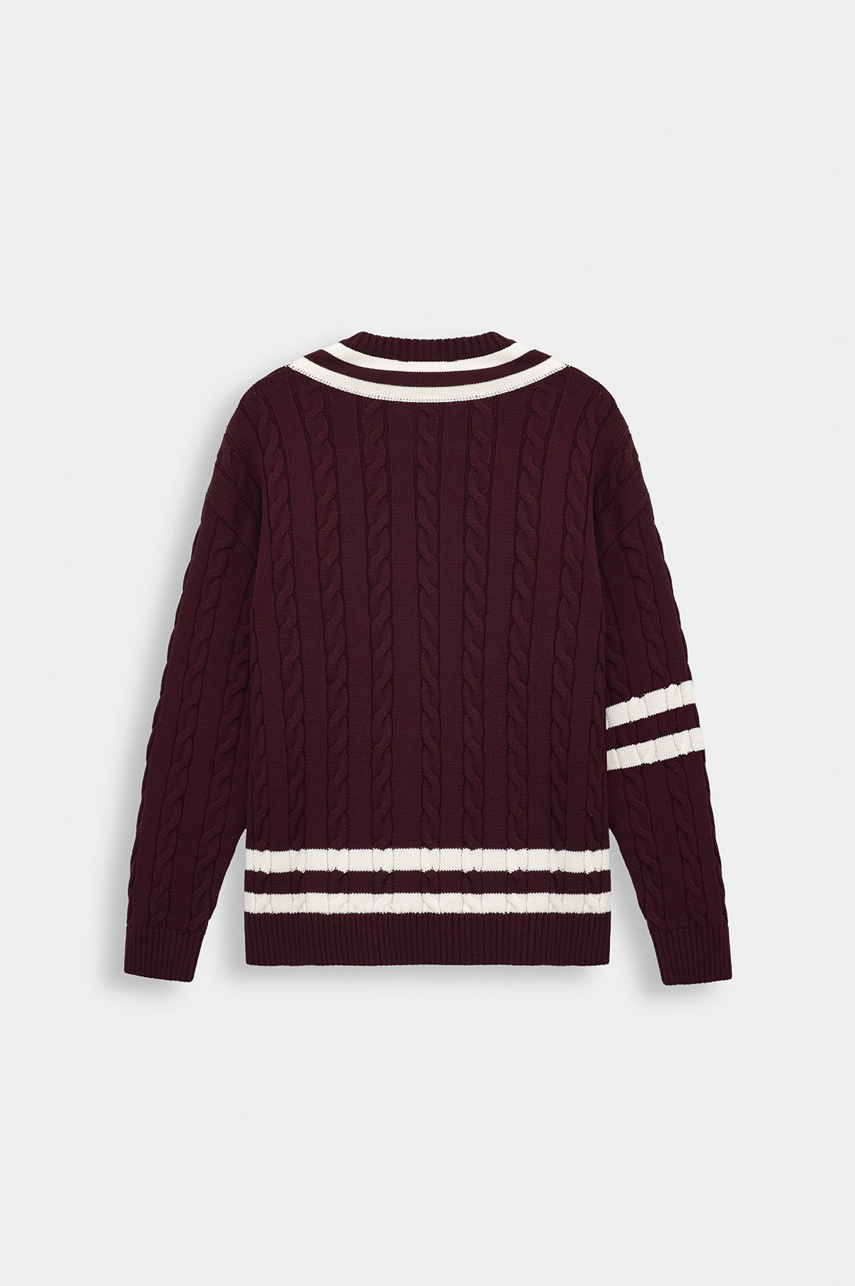 V NECK ARMA DETAIL BURGUNDY KNIT SWEATER - 4