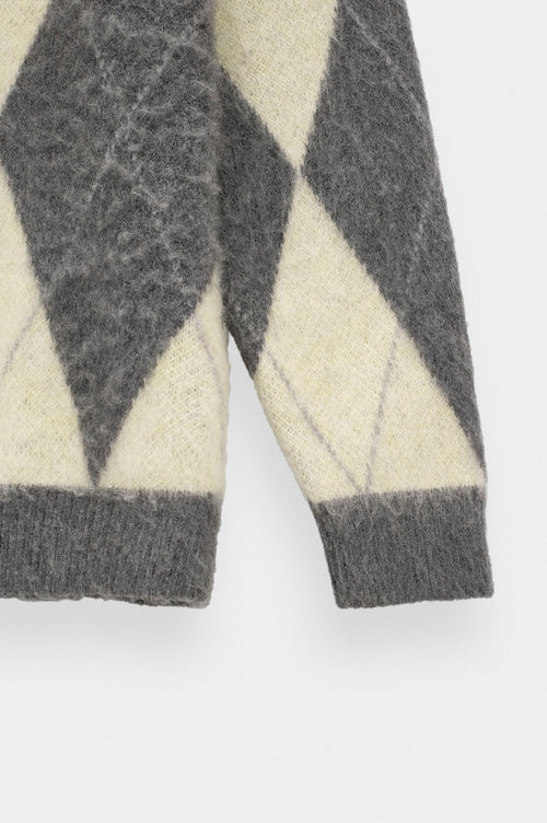 POLO NECK CONTRAST COLOUR DETAIL EMBROIDERED GREY KNIT SWEATER - 3