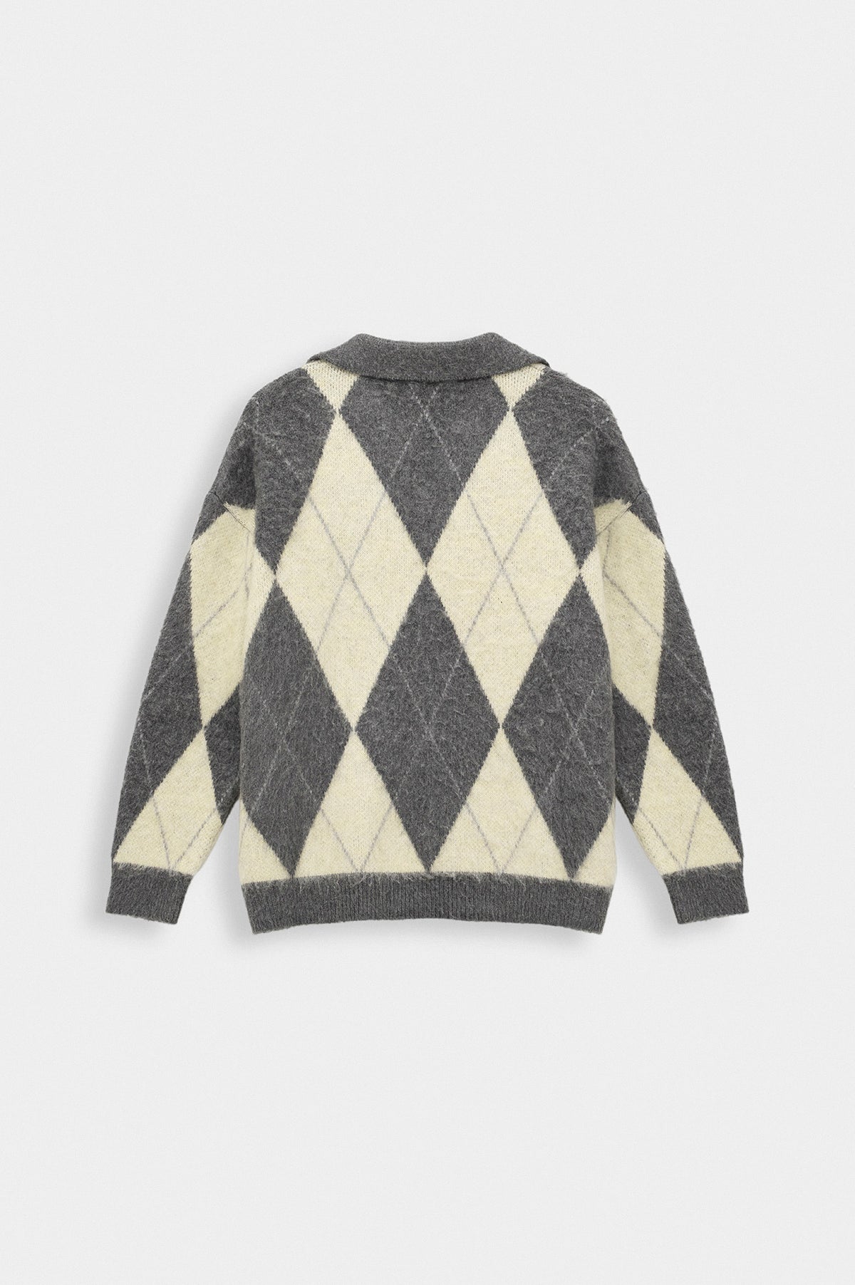 POLO NECK CONTRAST COLOUR DETAIL EMBROIDERED GREY KNIT SWEATER - 4