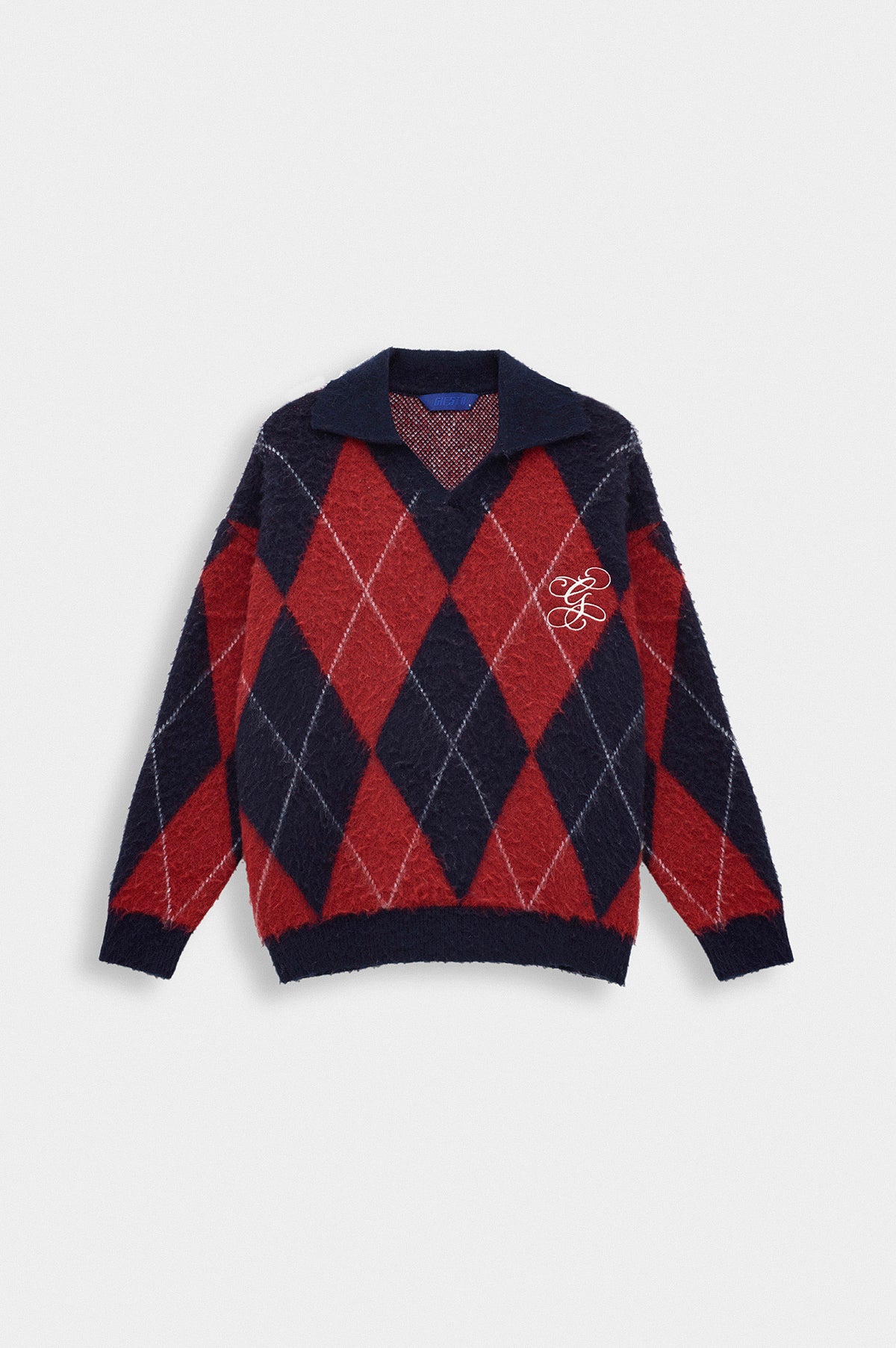 POLO NECK CONTRAST COLOUR DETAIL EMBROIDERED NAVY KNIT SWEATER - 4
