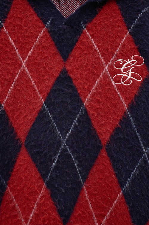 POLO NECK CONTRAST COLOUR DETAIL EMBROIDERED NAVY KNIT SWEATER - 5