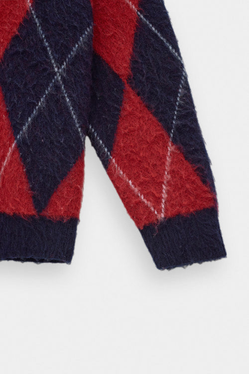 POLO NECK CONTRAST COLOUR DETAIL EMBROIDERED NAVY KNIT SWEATER - 6