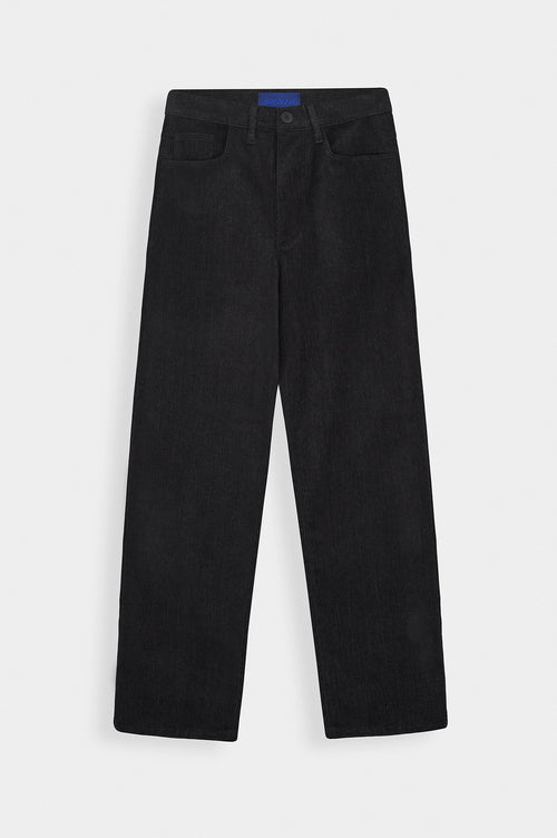 Regular Fit Dokulu Siyah Kadife Pantolon - 1