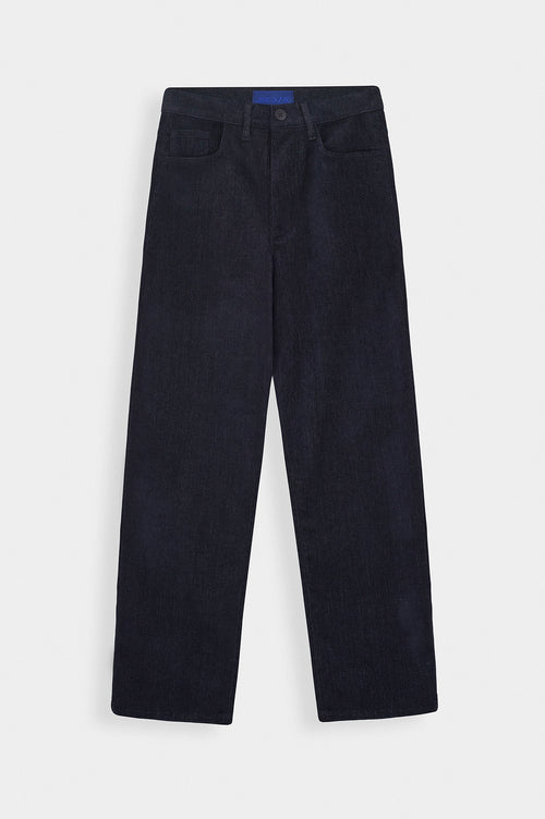 Regular Fit Dokulu Lacivert Kadife Pantolon - 1