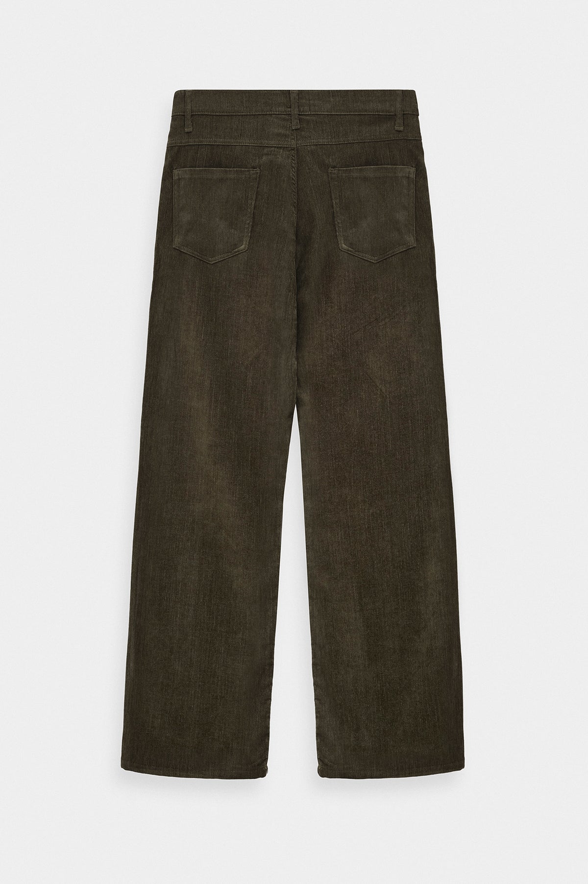 Regular Fit Dokulu Haki Kadife Pantolon - 2