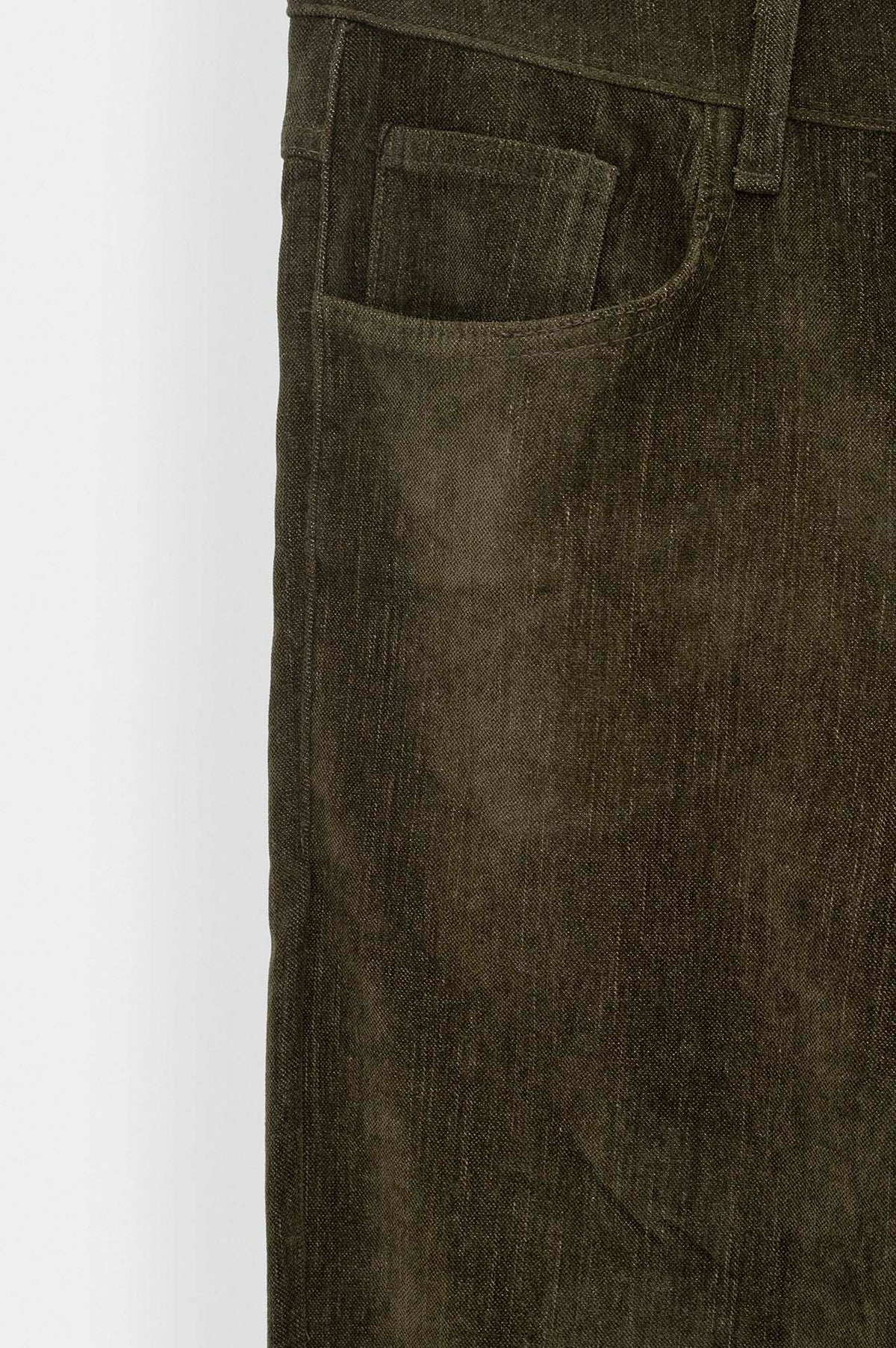Regular Fit Dokulu Haki Kadife Pantolon - 4