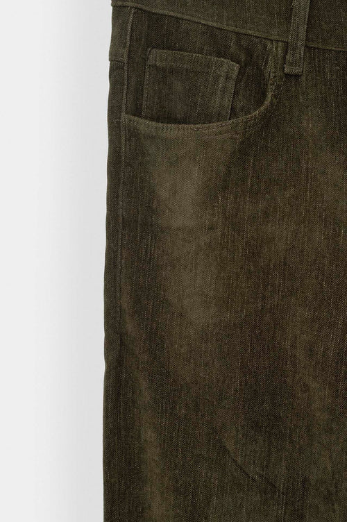 Regular Fit Dokulu Haki Kadife Pantolon - 4