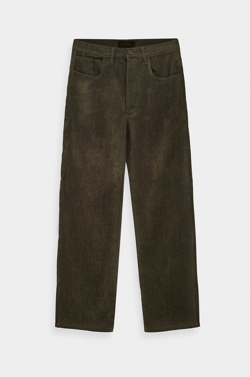 Regular Fit Dokulu Haki Kadife Pantolon - 1