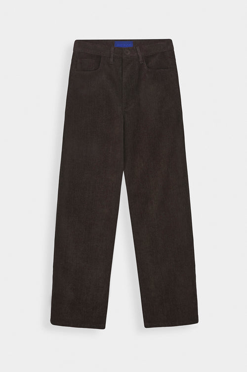 Regular Fit Dokulu Kahverengi Kadife Pantolon - 1