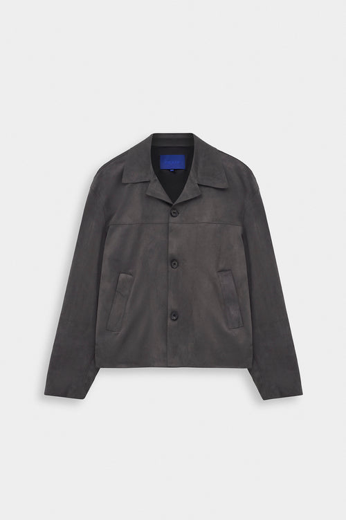 CLASSIC NECK BUTTONED GREY SUEDE JACKET - 1