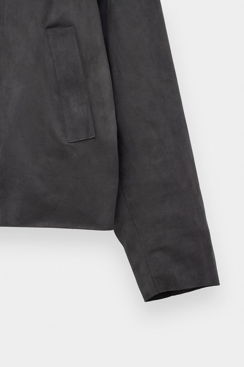 CLASSIC NECK BUTTONED GREY SUEDE JACKET - 3