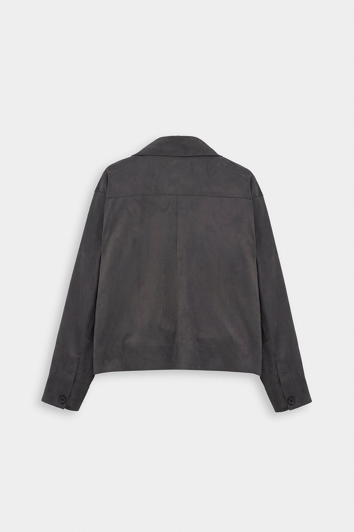 CLASSIC NECK BUTTONED GREY SUEDE JACKET - 4