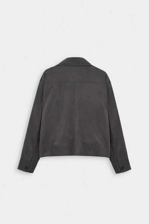 CLASSIC NECK BUTTONED GREY SUEDE JACKET - 4