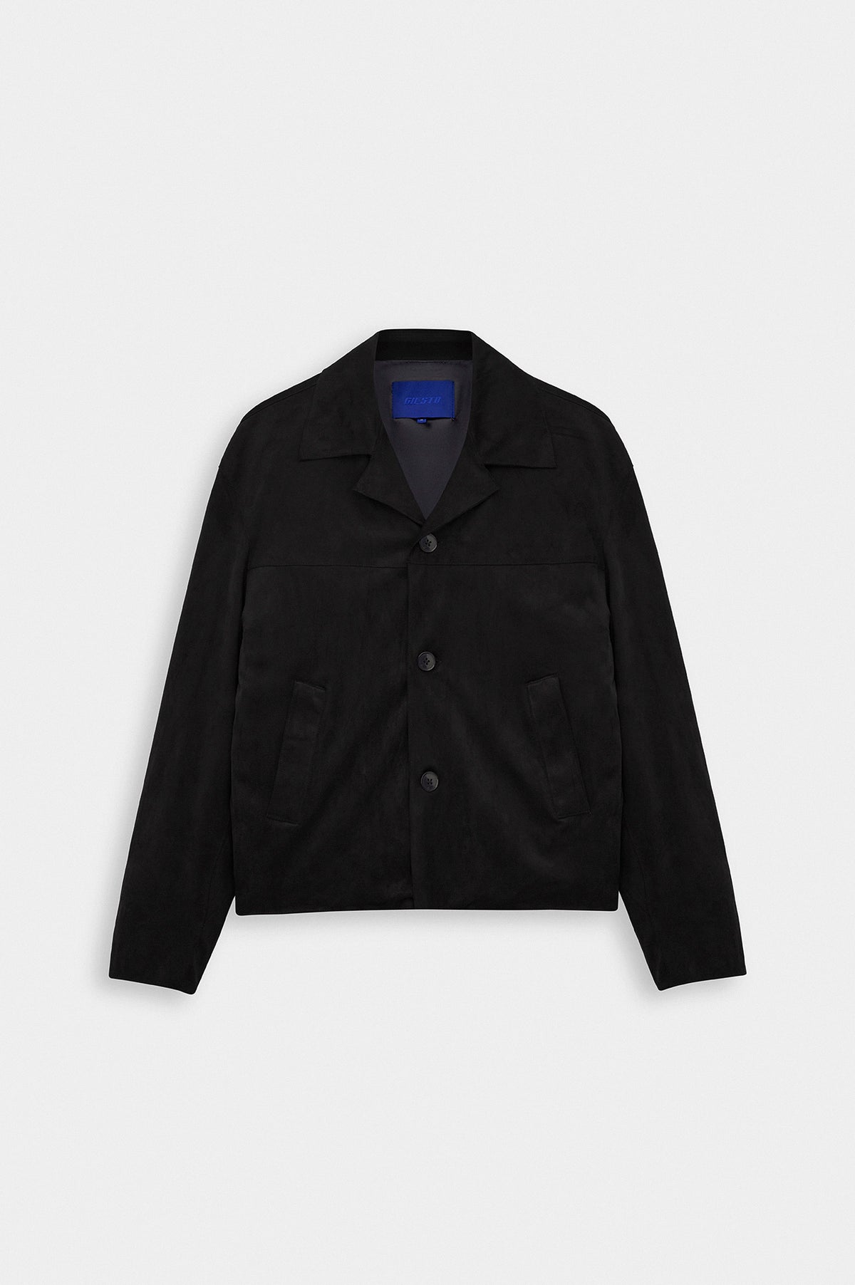CLASSIC NECK BUTTONED BLACK SUEDE JACKET - 1