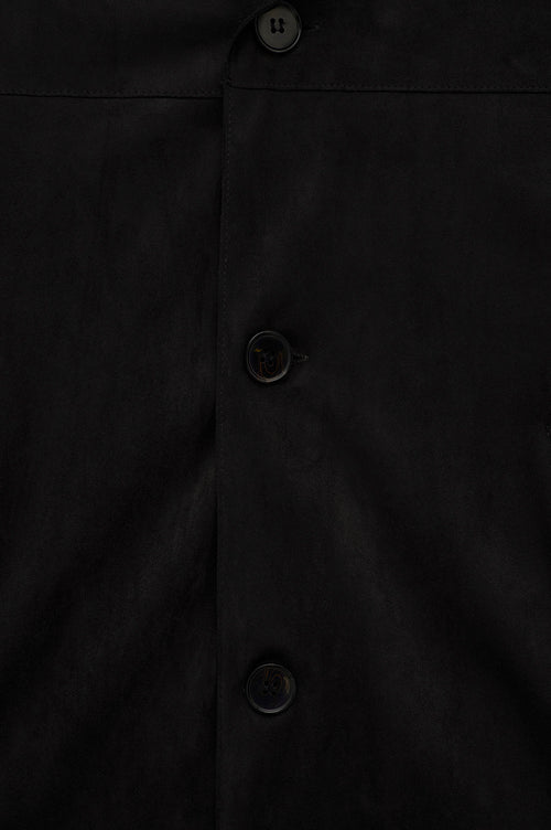 CLASSIC NECK BUTTONED BLACK SUEDE JACKET - 3