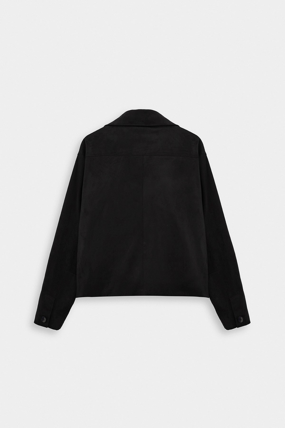 CLASSIC NECK BUTTONED BLACK SUEDE JACKET - 2