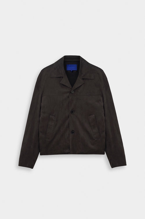 CLASSIC NECK BUTTONED BROWN SUEDE JACKET - 5