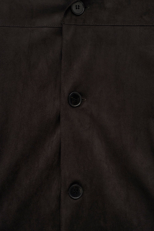 CLASSIC NECK BUTTONED BROWN SUEDE JACKET - 6
