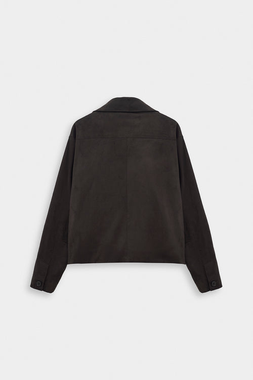 CLASSIC NECK BUTTONED BROWN SUEDE JACKET - 8