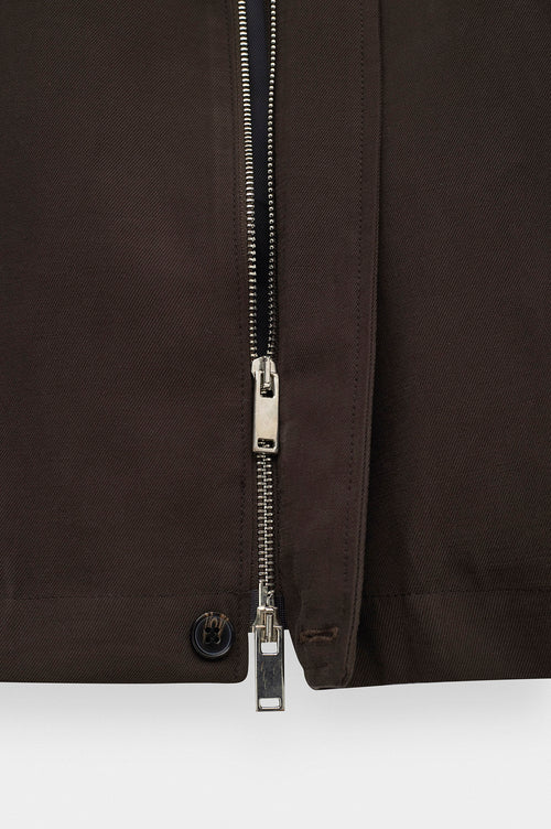 STAND COLLAR ZIP-UP BROWN INCE MODAL JACKET - 2