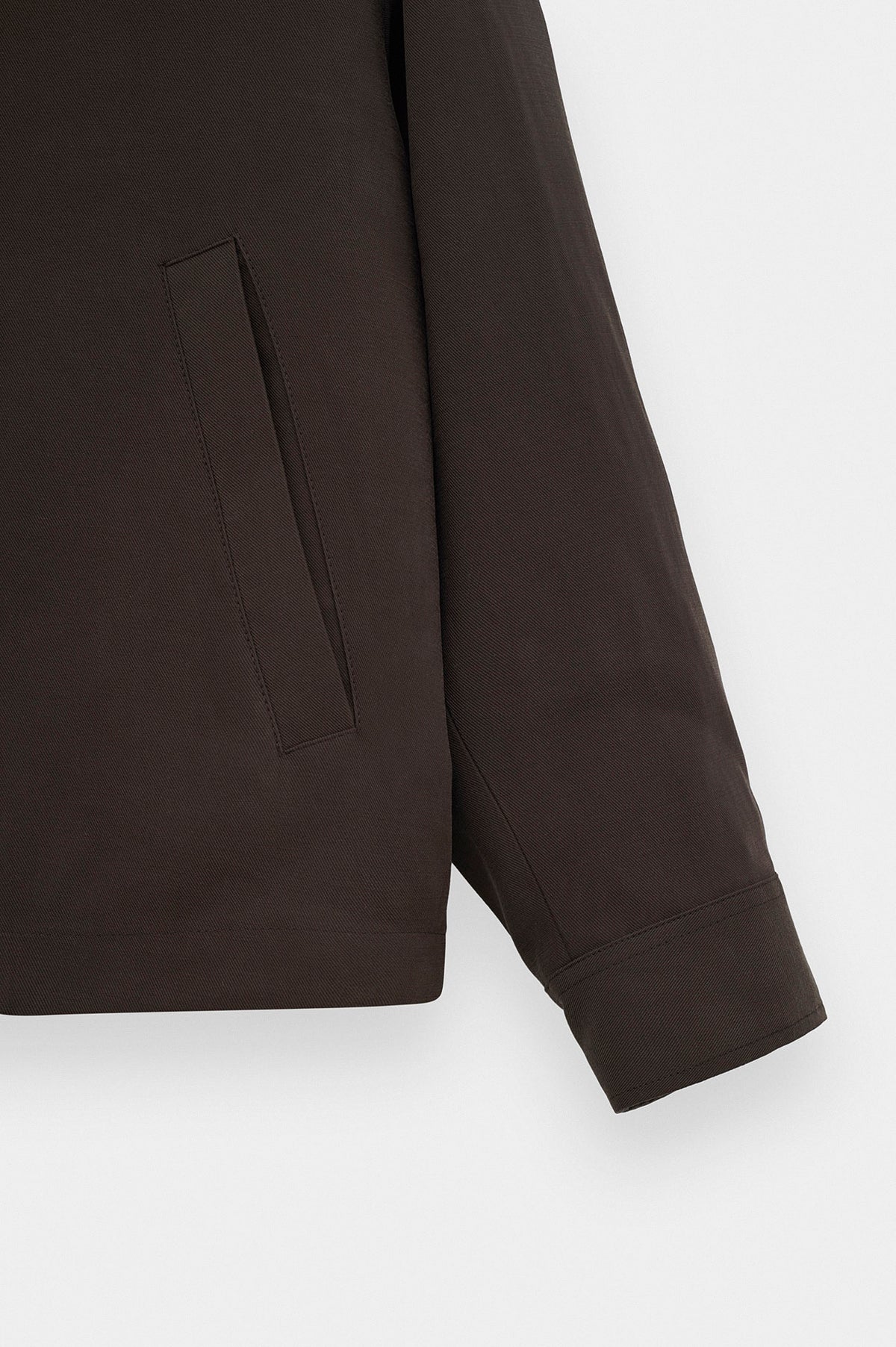 STAND COLLAR ZIP-UP BROWN INCE MODAL JACKET - 3