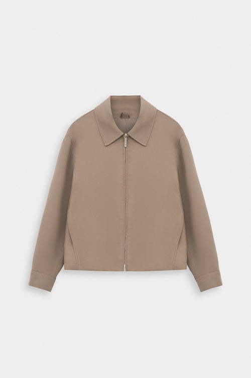 ZIP-UP REGULAR FIT BEIGE MODAL JACKET - 1