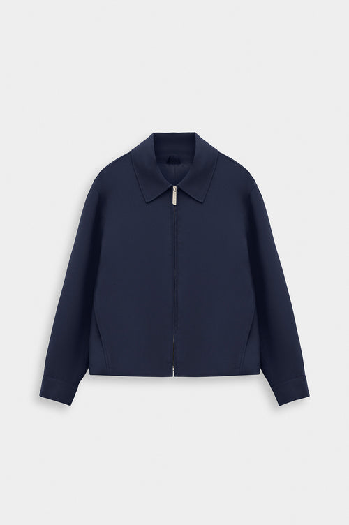 ZIP-UP REGULAR FIT NAVY MODAL JACKET - 1