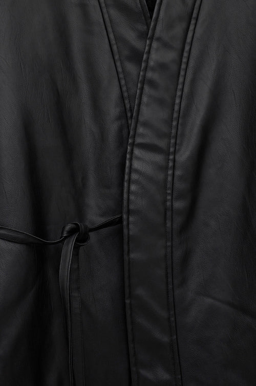BELTED BLACK LEATHER KIMONO - 4