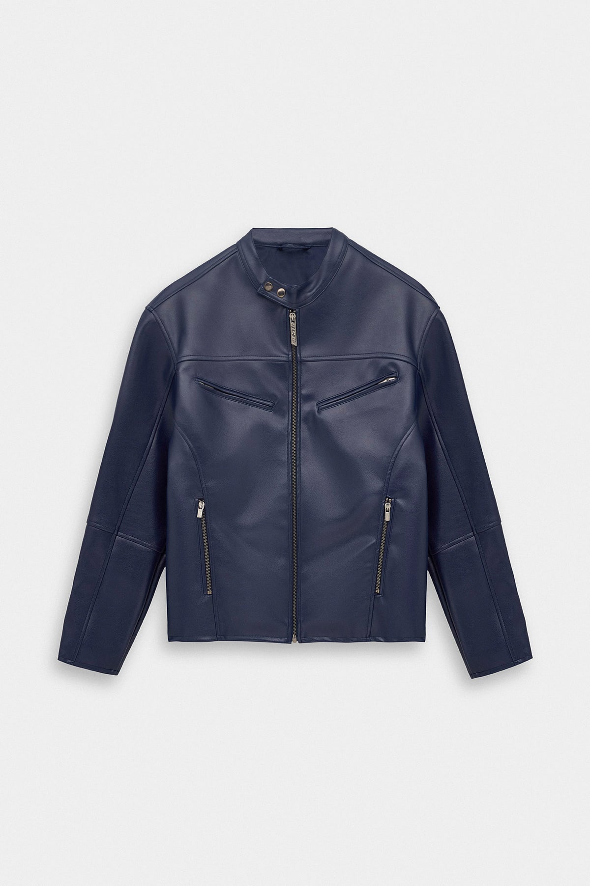 ZIP-UP PANELLED NAVY LEATHER JACKET - 1