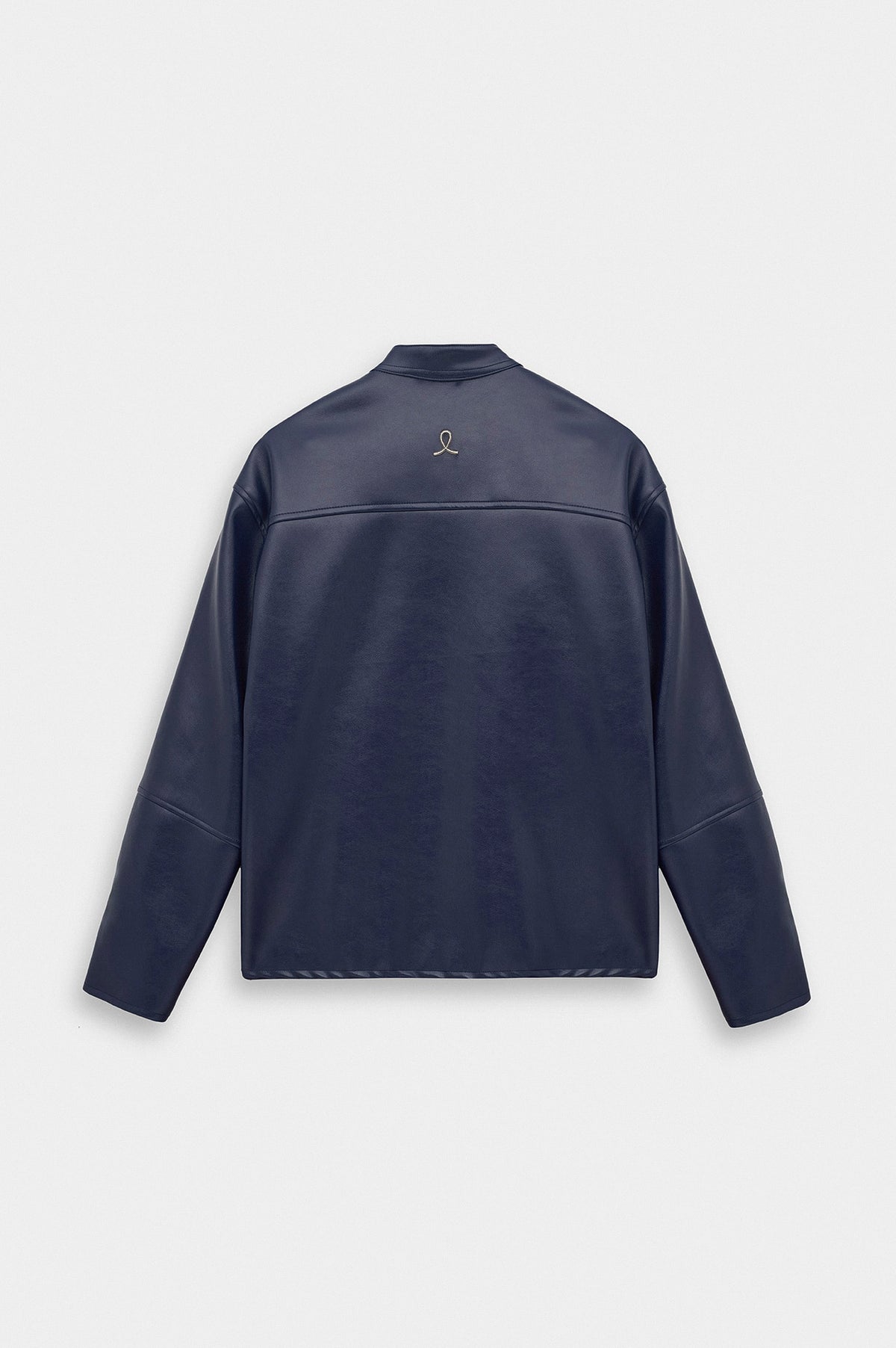 ZIP-UP PANELLED NAVY LEATHER JACKET - 4