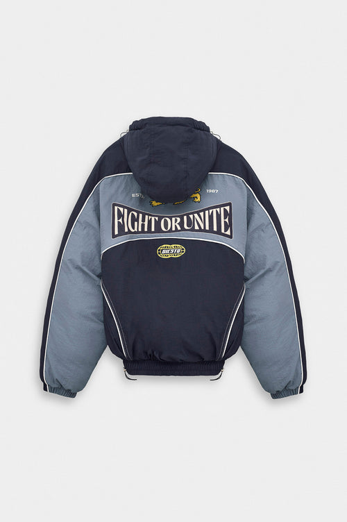 HOODED PRINTED NAVY PUFFER JACKET - 2